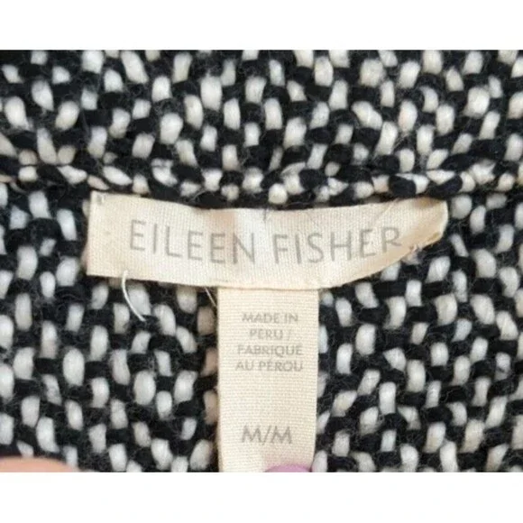 Eileen Fisher Handwoven Peruvian Organic Cotton Black/White Belted Jacket M - Picture 7 of 12